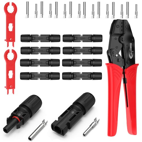 RedStar24 Set de crimpadora Solar para Cables PV 2.5/4/6mm², 10 Conectores PV, Conectores Macho & Hembra, 2 Llaves para Conectores Solares, Herramienta de Engarzado para Instalación Fotovoltaica