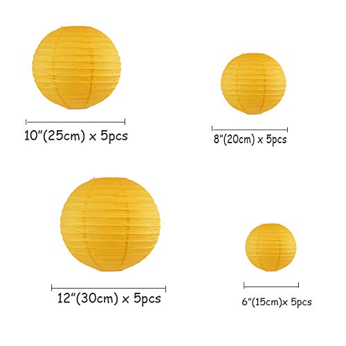 Farolillos de Papel, Farolillos 20 PCS/Set 6 "-12" Lámpara de Papel Amarillo LANDERN Surtido Tamaños Redondos Boule Body Party Colgando Decoración Favor