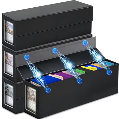 Trading Card Storage Box, Magnetic, Toploaders, Black, Bulk Boxes for Tcg, Sports, Game, Basketball, Fits 850 Sports and 1200 Standard Cards-4 Pack