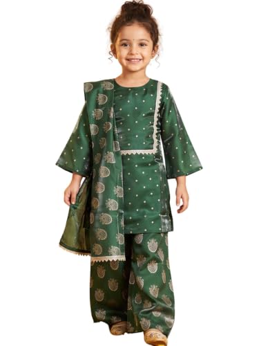 Image of AJ DEZINES Ethnic Wear Sharara Suit Set For Girls|Punjabi dress for Kids|Silk Blend Girls Salwar Suit|Traditional Patiala Outfit|Stylish Kids Kurta for Festivals Weddings & Special Occasions