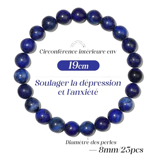 Landorilo Bracelet Femme Pierre Naturelle, 8mm, Lapis Lazuli – vue 4