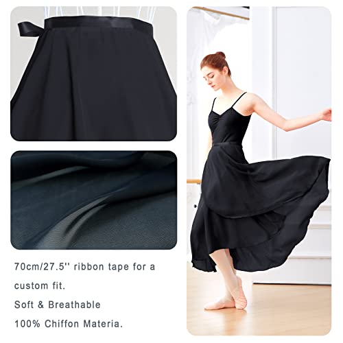 Phoeswan Dance Skirts For Women, Long Chiffon Ballet Skirt, Black Women'S Dance Wrap Skirt With Tie thumb #4