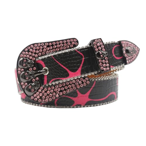 Women Rhinestones Skull Studded Western Belt - Crocodile Embossed Waist Strap For Jeans