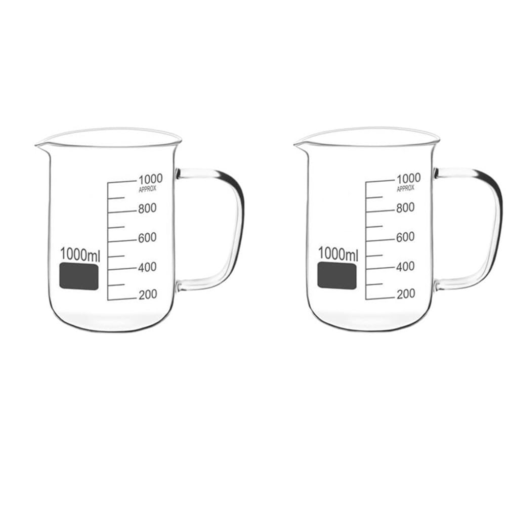 Vaso medidor de Vidrio de borosilicato asa, Vaso medidor de Laboratorio, Ideal para Cocina, 1 Unidad (1000 ml, 2 Unidades)