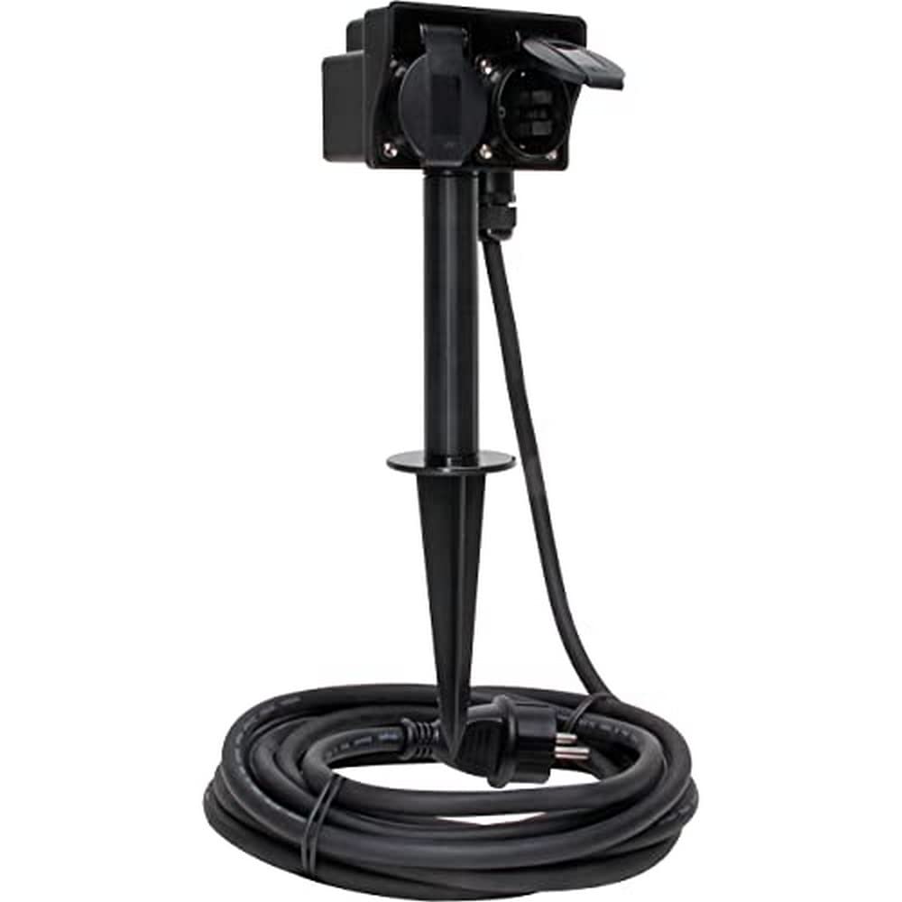 Kopp Enchufe exterior con 4 enchufes de protección de contacto 230 V, Jardín de exterior con cable de 1.5 m , Pincho de jardín enchufe exterior