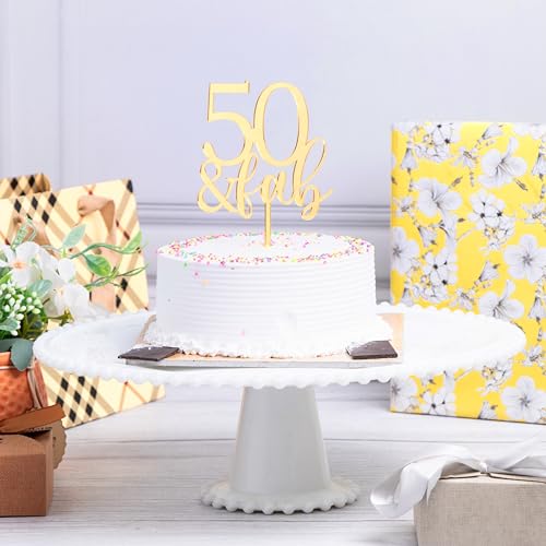 Image of Fifty & Fab Gold Acrylic Cake Topper - Elegant Topper for 50th Birthday, Anniversary Cakes, Party Decorations & Celebrations for Women or Men (4x6 inch)