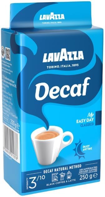 Lavazza Caffe Decaffeinated Ground Coffee, Arabica and Robusta Medium Roast, 250 g (Pack of 1)