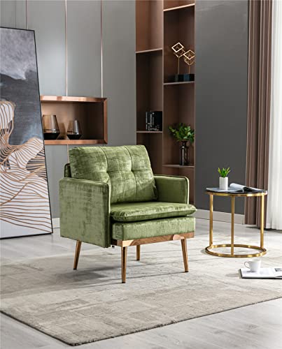 Jins&Vico Modern Velvet Accent Chair, Upholstered Tufted Armchair Side Chair With Gold Metal Legs For Living Room Bedroom, Olive #TOP1