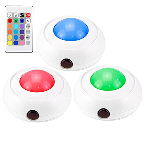 BIGMONAT Push Lights Battery Operated, RGB Voice Level Lights, Wireless Tap Light, LED Puck with Remote, Color Changing Stick on for Classroom Closet Vase Pantry