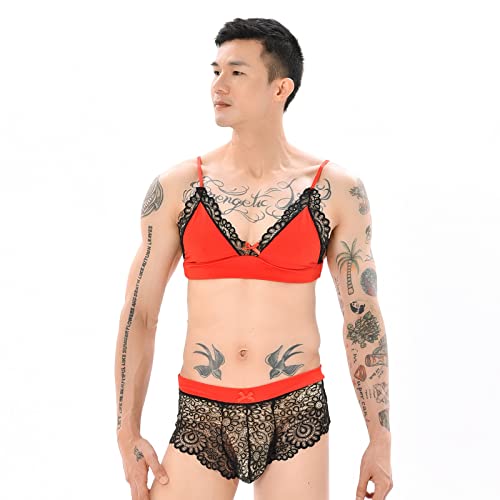 Men's Sissy Lingerie Set - Sexy Floral Lace Crossdresser Underwear Bra with Bowknots for Nightwear, Crossdressing, Roleplay2