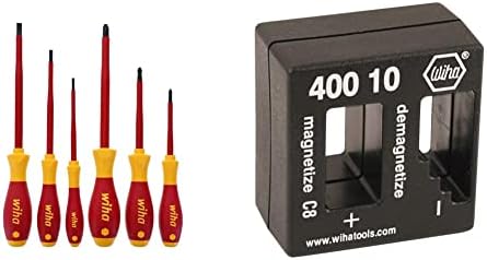 Wiha 32092 Slotted And Phillips Insulated Screwdriver Set, 1000 Volt & 40010 | Magnetizer Demagnetizer, Black