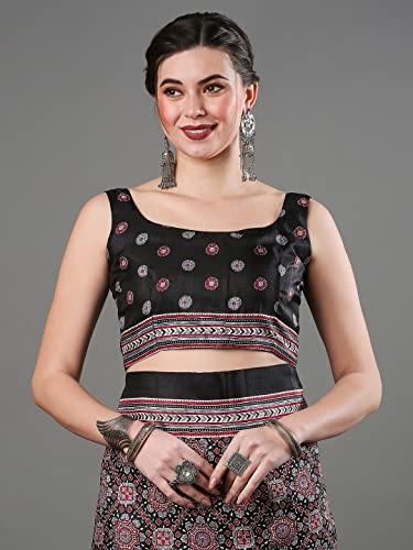 Image of SAREE MALL Women's Ajrak Block Print Dola Silk Saree With Unstitched Blouse Piece