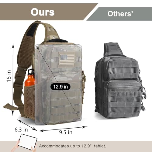 Image of Rover Sling Pack Tactical Shoulder Sling Bag Backpack with Bottle Holder Crossbody Chest Bag, Camouflage