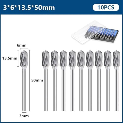 10 piezas de fresa rotativa de carburo 3mm x 6mm miniatura 2