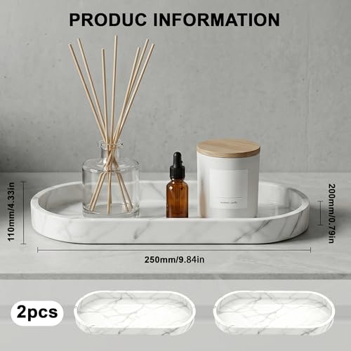 2 Stück Badezimmer Tablett aus Silikon, Dekotabletts, Kosmetiktabletts, Ästhetisch Ansprechend und Praktisch, für Waschtisch, Badewanne und Küchenspüle, (Marmor Weiß)