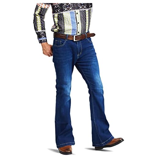 70er Jahre Discohose für Herren, Bell Bottom Jeans, 60er Jahre Glockenhose Vintage Denim Schlaghose Stoffhose Flare Jeans, Blau2, XXL