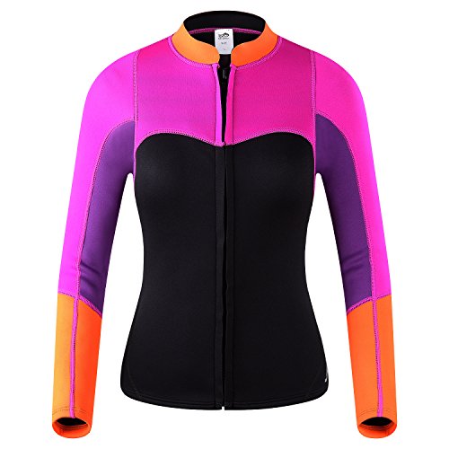Lemorecn Womens 2Mm Neoprene Long Sleeve Jacket Front Zipper Wetsuit Top (2094P10) #TOP1