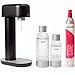 Mysoda Wassersprudler Set Ruby inkl. CO2-Zylinder und 1l+0,5l Quick-Connect BPA-freie Plastikflaschen, Schwarz