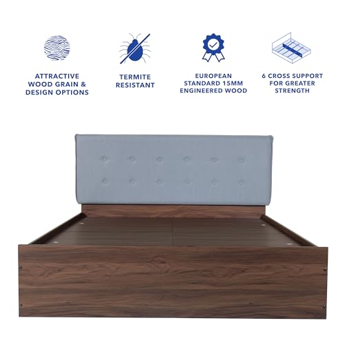 Image of DF2H Bed | 1 Year Warranty | Double Bed, Queen Size, Virabhad Premium Upholstery, Non-Woven & Fabric Base + 3mm MDF, Walnut Colour (Melamine Finish)