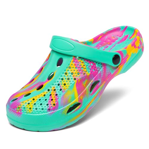 SOSOWHLTE Mens and Womens Arch Support Clogs Lightweight Outdoor Beach Slippers Fashion Comfort Garden Shoes Green Colorful