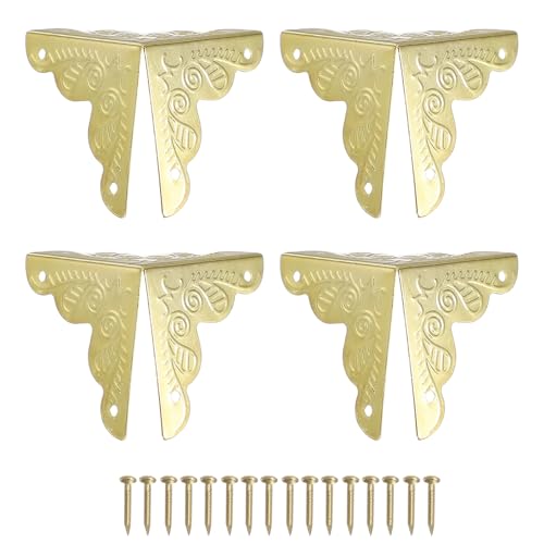 uxcell 4 protectores de esquina de latón vintage de 1 pulgada, triangulares, protectores de esquina de metal con clavos de montaje, protector de borde retro para gabinetes y muebles (amarillo latón)