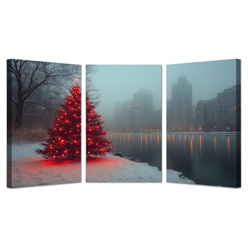 Toile paysage d'hiver et sapin de Noël pour créer un salon chaleureux