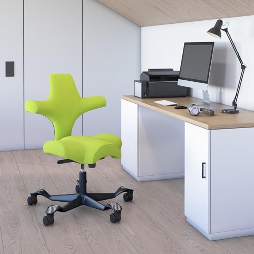 Image of HAG Capisco Adjustable Standard Desk Chair - Black Frame - Green Polyester Seat