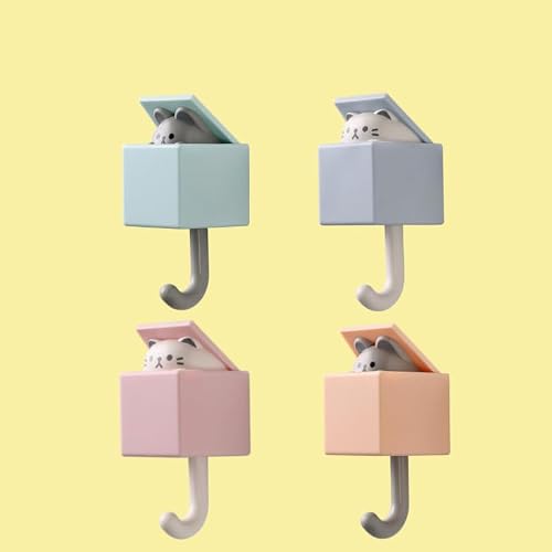 wfljl Adhesive Animal Hooks, 4PCS Cute Wall Hooks - Creative Adhesive Key Holder Wall Mount for Entryway, Kitchen, Bathroom, Holds Coats, Hats, Bags, Towels & Decor, No Drill Needed