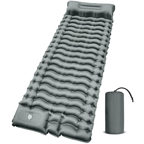 Yuzonc Isomatte Selbstaufblasend, 10cm Dicktes Luftmatratze Camping mit Fußpresse Pumpe, Kleines Packmass Camping Matratze Kompakte und Leichte für Outdoor, Grau