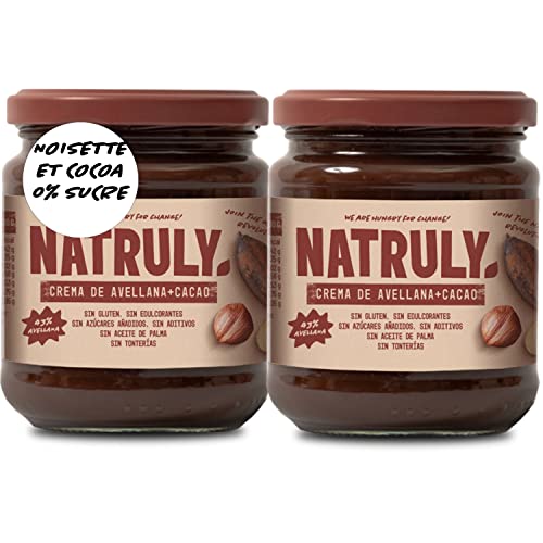 NATRULY Chocolat à Tartiner 43% Noisette Sans Sucre, Sans Édulcorant, aux Fibre de Chicorée, Goût Chocolat au Lait -Pack 2x285 g Cover