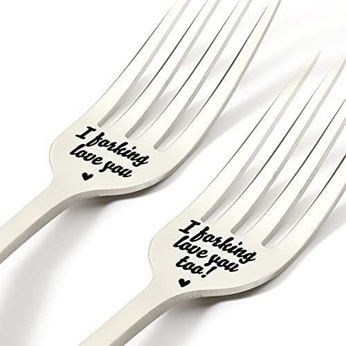 Funny Wedding Gifts For Couples Bride Groom, 2Pcs I Love You Engraved Stainless Steel Funny Forks Gift, Best Engagement Valentine Anniversary Wedding Christmas Gift #TOP7