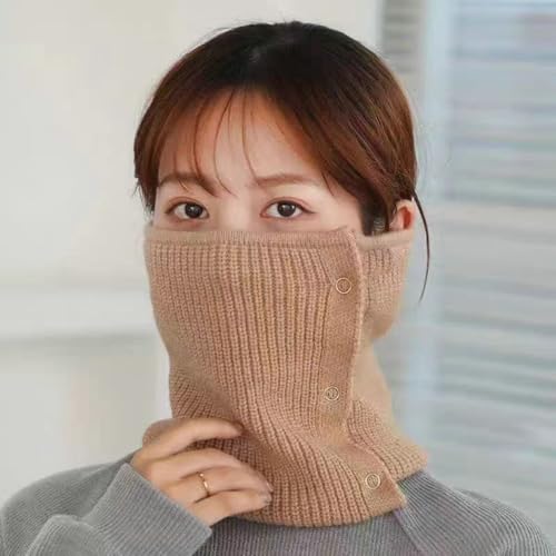 Winter Neck Warmer for Women Knitted Face Mask Bandana Neck Gaiter Scarf with Buttons Warm Face Covering for Outdoor4