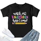 Qkdemfa First Day of School Shirt Girls Boys Watch Out Kindergarten Here I Come Tshirt Kids Back to School Shirt Toddler Tees Black