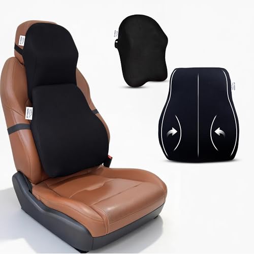 Image of GADDA CO Car Neck Rest Pillow & Lumbar Back Support Cushion Combo Pack of 1 -Memory Foam Cervical & Lower Back Pain Relief for Car & Office Chair, Orthopedic Posture Support, Mesh Black