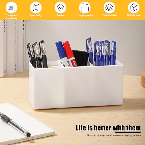 Image of Cerpourt White Makeup Brush Organizer,Acrylic Cosmetic Brushes Storage Holder with 3 Slots,Pencil Pen Holder for Desk,Desk Organizer and Accessories for Vanity