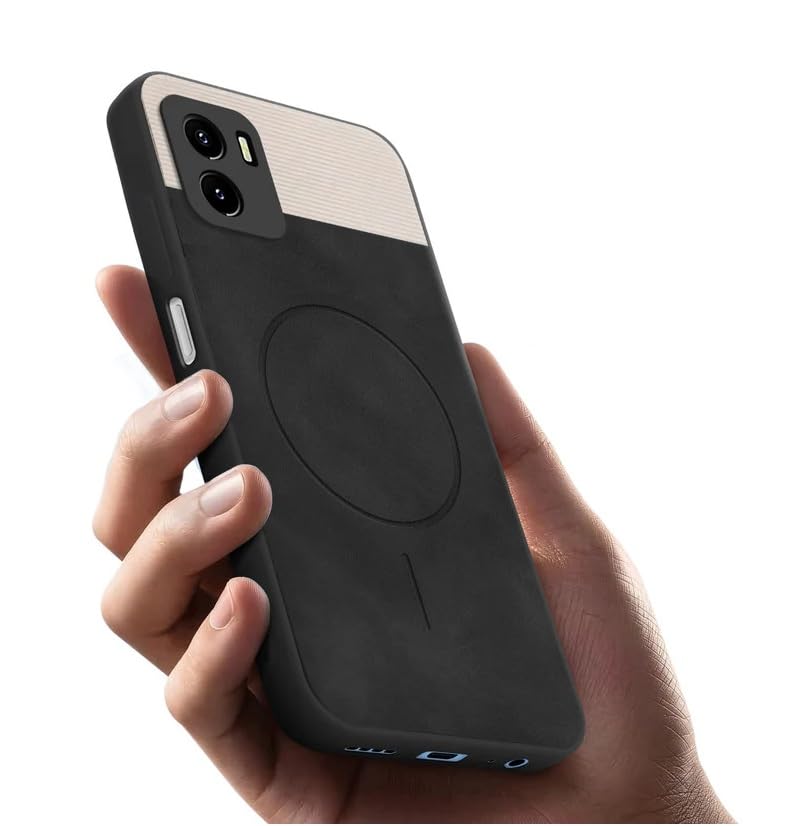 Image of Bintage CASE Dual-Leather Mac Safe Design Phone Case| Soft Touch Finish | Full Camera Protectection Back Cover Compatible for Vivo V2118 / Vivo Y01 / Y15c - White & Black