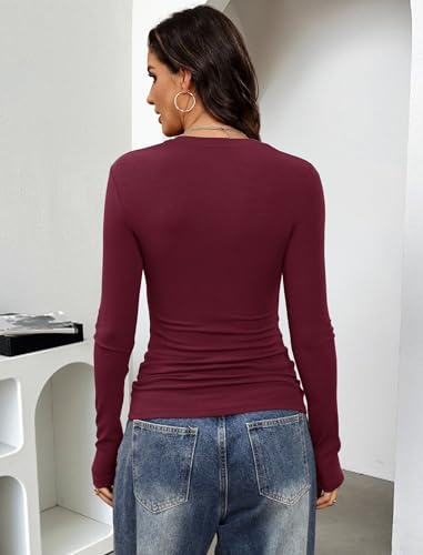Image of Prettywear Long Sleeve Henley Shirts for Women Fall Basic Tee Tops