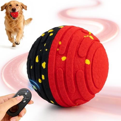 Interactive Dog Toy Ball with Remote Control - Bounce Ball for Dogs Automatic Rolling E-TPU Bite-Resistant Stimulating Moving Dog Toys for Small Dogs Medium and Large Dogs Indoor & Outdoor