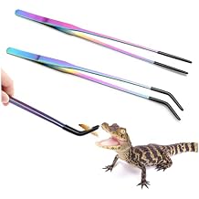 2PCS Stainless Steel Reptile Feeding Tongs with Rubber Tip, 10.6" Straight & Curved Long Tweezers, Perfect for Aquariums & Crafts - Ideal Bearded Dragon & Snake Tank Accessories, Terrarium Supplies