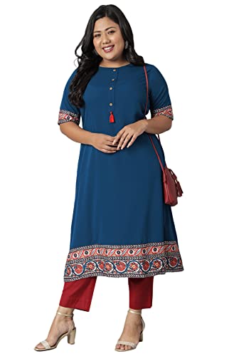 Image of XL LOVE - By Janasya Women's Plus Size Poly Crepe Floral Print Aline Kurta