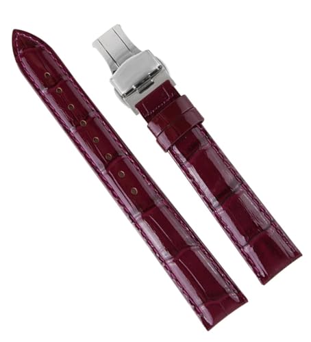 Bracelet montre cuir de veau bordeaux 18mm avec boucle argentée pour Omega