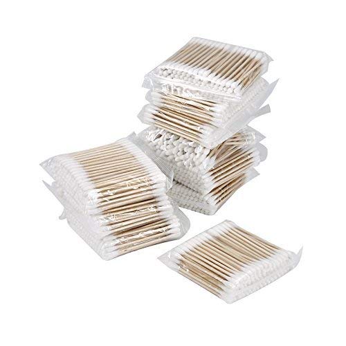 Cotton Swabs with Wooden Handle | 1000 Pieces Double Tipped Cotton Buds with Ultra Thin Travel Size - 100 Pieces 1 Pack, 10 Packs
