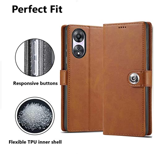 Image of SHINESTAR Ultimate Leather Finish Flip Back Cover for Oppo A78 5G | Inside TPU & Inbuilt Stand | Wallet Style Back Cover Case for Oppo A78 5G | Stylish Button Magnetic Closure - Brown
