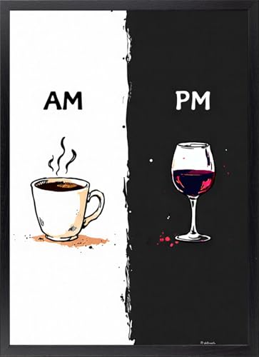 Fine Artic Tableau Café et Vin AM PM – Poster de Boissons et Verres avec cadre – Tableaux Décoration de Cuisine et Salle à Manger Minimaliste –...