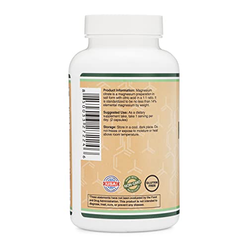 Magnesium Citrate Capsules 400mg, 180 Capsules (Citrato de Magnesio
