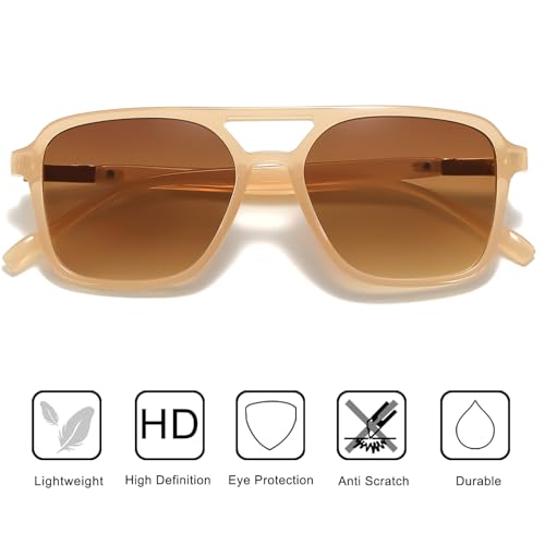 Image of Retro Aviator Rectangle Sunglasses for Women Men Unisex UV400 Protection Lightweight Frame Trendy Sun Glasses
