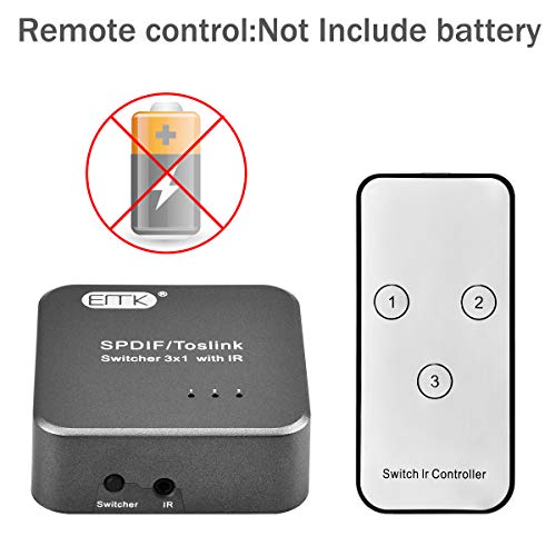 Image of EMK Digital Optical Audio Switcher[3 Inputs to 1 Output] 3x1 Switch with Remote Control, Optical Audio Cable for Home Theater, Sound Bar, TV, PS4, Blu-ray, Xbox