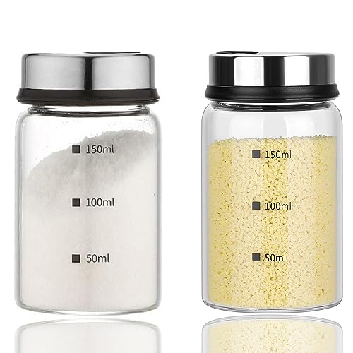 Aiareozy 2 Piezas Botes Especias, Cristal de Borosilicato, 150ml Botes para Especias, Tarros de Especias con Tapa Giratoria, Frascos Especiarias, para la Cocina, Barbacoa Al Aire Libre