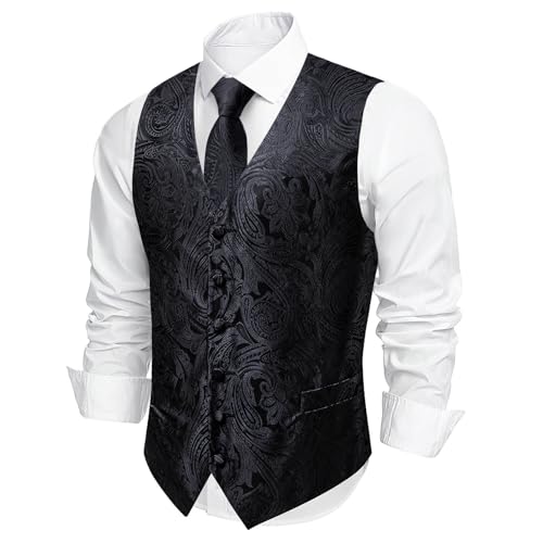 Image of Barry.Wang Men's Suit Vest Formal /Leisure Paisley Jacquard Silk Tie Pocket Square Waistcoat Set Wedding 5PCS