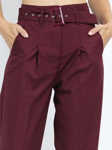 Image of Tokyo Talkies Women's Regular Fit Peg Trousers | Stretchable Trousers| High-Rise